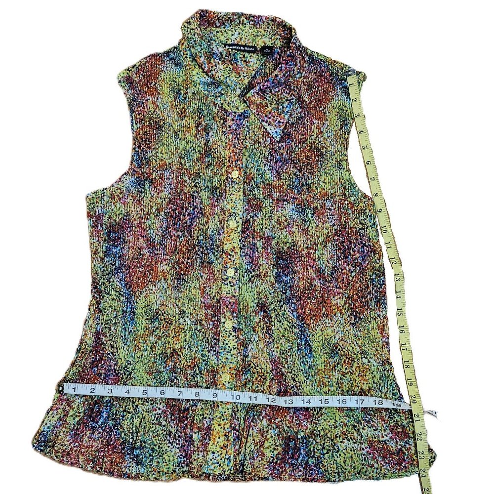 Woman’s Essentials by Milano Colorful Sleeveless Button Down Blouse 1X Like New! - Picture 8 of 15